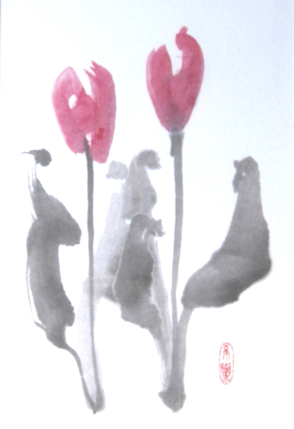 Sheila Scott Snowfarm Tulips Ink & Color on Paper